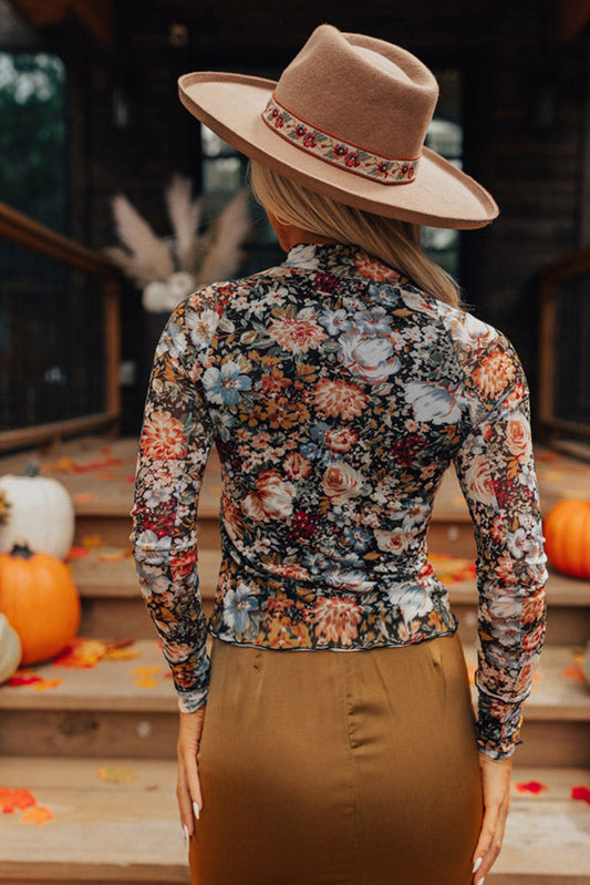 Brown Floral Long Top